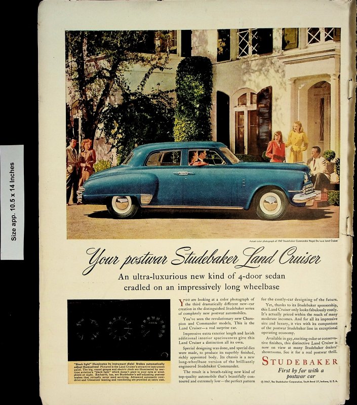 1947 Studebacker Land Cruiser Automobile Vintage Print Ad 4543