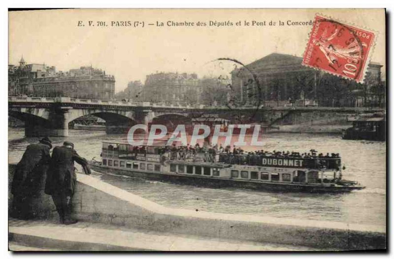 Old Postcard The Paris Chamber of Deputies and the Pont de la Concorde boat D...