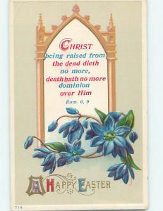 Pre-Linen easter religious ROMULANS BIBLE QUOTE & BLUE FLOWERS hr2636
