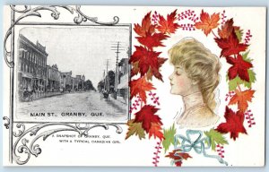 Granby Quebec Canada Postcard Main Street Scene Typical Canadian Girl c1910