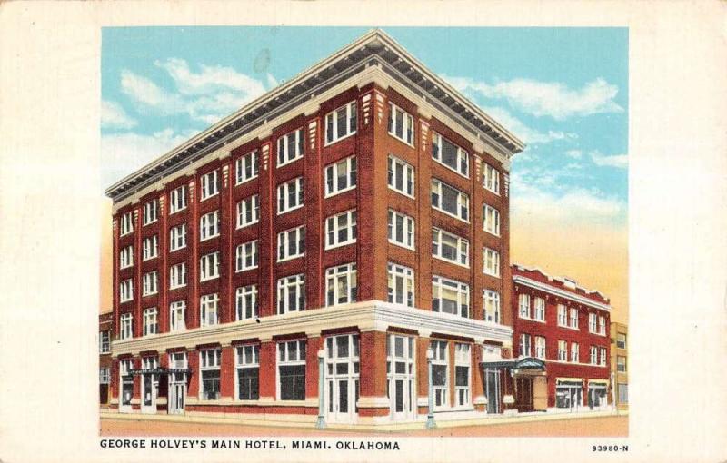 Miami Oklahoma Holveys Main Hotel Exterior Street View Antique Postcard K20597