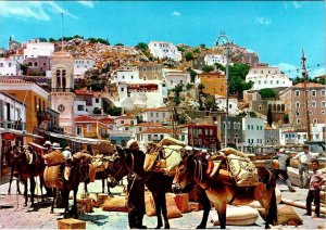 Greece  HYDRA The Pearl Of SARONIKOS  Homes~Men & Donkeys~Street  4X6 Postcard