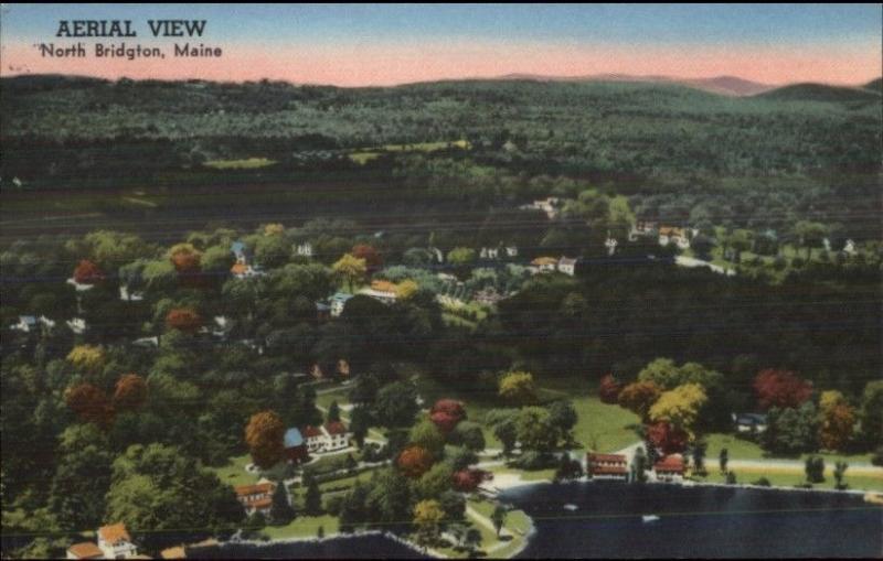 North Bridgton ME Aerial View Linen Postcard