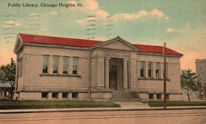 Vintage Postcard 1913 Public Library Building Landmark Chicago Heights Illinois