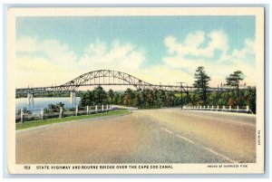 c1930's State Highway And Bourne Bridge Over The Cape Cod Canal Vintage Postcard