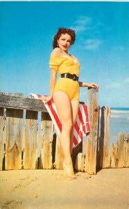 Postcard 1950s Sexy Woman bathing suit sunny beach 22-12158