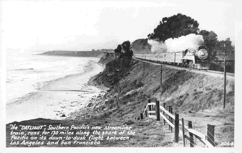 Southern Pacific Daylight Railroad Train Pacific Shore CA Real Photo postcard