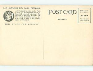 Unused Divided-Back OLD CARS & ENTANCE TO PARK Portland Oregon OR r7874