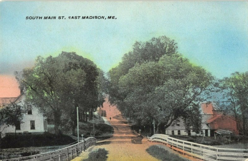 East Madison Maine~South Main Street~Homes into Town~Fenced Road~Barns~1908 