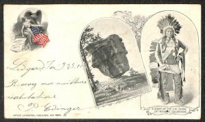 PMC UTE TRIBE INDIAN CHIEF COLORADO TO LUXEMBOURG MULTI-VIEW POSTCARD 1900