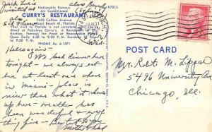 Curry's Restaurant Interior Miami Beach Florida linen 1957 postcard