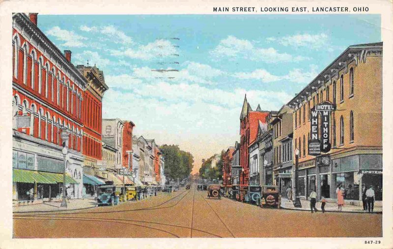 Main Street Looking East Lancaster Ohio 1931 postcard