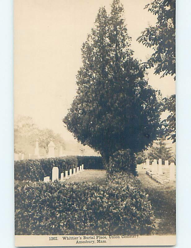 c1910 rppc WHITTIER GRAVE AT UNION CEMETERY Amesbury Massachusetts MA HM2819