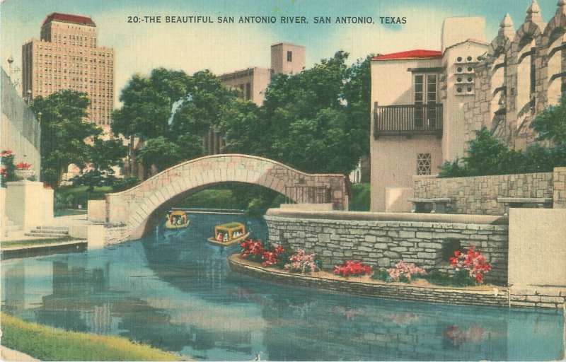 San Antonio Texas River Walk Linen Postcard Postmarked 1942