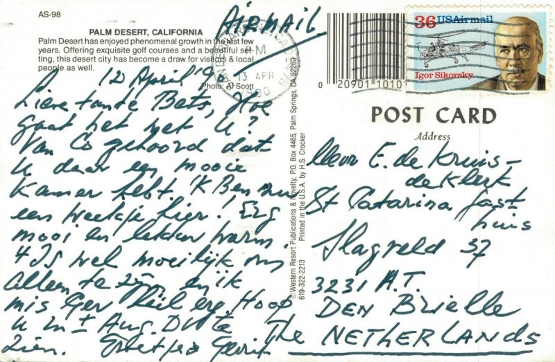 USA Palm Springs California Vintage Postcard BS.09 