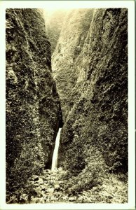 RPPC Sacred Falls Island Oahu Hawaii real photo postcard EKC 1930-1950