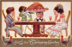 Thanksgiving Greeting Food Turkey Children Dinner embossed postcard B989