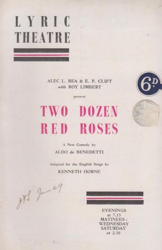 Two Dozen Red Roses Michael Yannis Comedy Lyric London Theatre Programme