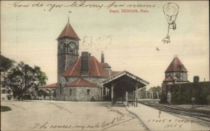 Dedham MA RR Train Depot Station c1910 Postcard