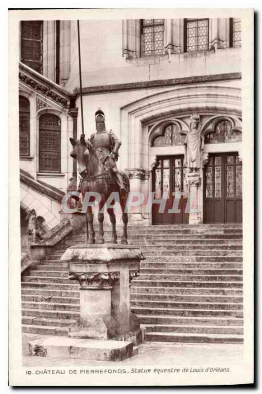 Old Postcard Chateau de Pierrefonds equestrian statue of Louis d'Orleans