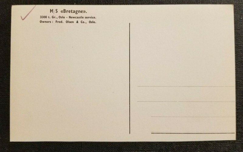 Mint Vintage Postcard MS Bretagne Steamer Oslo Norway Fred Olsen Company