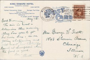 Toronto Ontario King Edward Hotel The Lobby 1940s Advertising Postcard E98