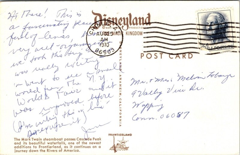 Mark Twain Steamboat Passes Cascade Peak Beautiful Waterfalls Postcard Note WOB 