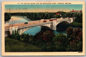 Vtg Winnipeg Manitoba Canada Maryland Bridge Assiniboine River 1940s Postcard