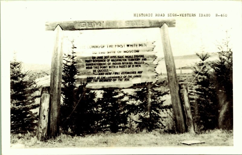 RPPC Historic Road Sign Western Gem State Idaho Real Photo Postcard