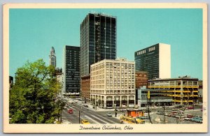Columbus Ohio 1970s Postcard Downtown Buildings Cars Bus