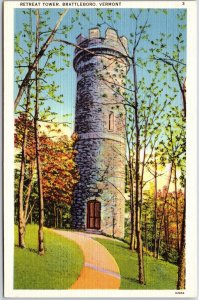 Brattleboro Vermont VT, Retreat Stone Tower, Pathway Surrounded Trees, Postcard