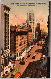 1949 San Francisco CA-California, Market St. Palace Hotel In Foreground Postcard