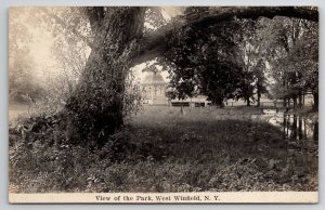 RPPC West Winfield View of The Park Rustic Bridge And Gazebo Photo Postcard C39