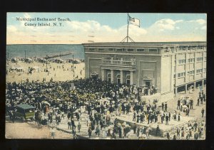 Coney Island New York/NY Postcard, Municipal Baths, Beach, 1920!