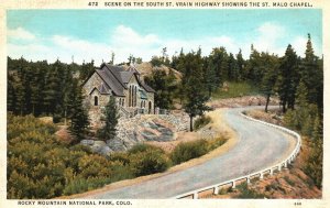 Vintage Postcard South St. Vrain Highway Showing Saint Malo Chapel Colorado CO