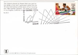 Men's Gymnastics Stamp 1984 Summer Olympics Robert Peak Art Postcard D39 