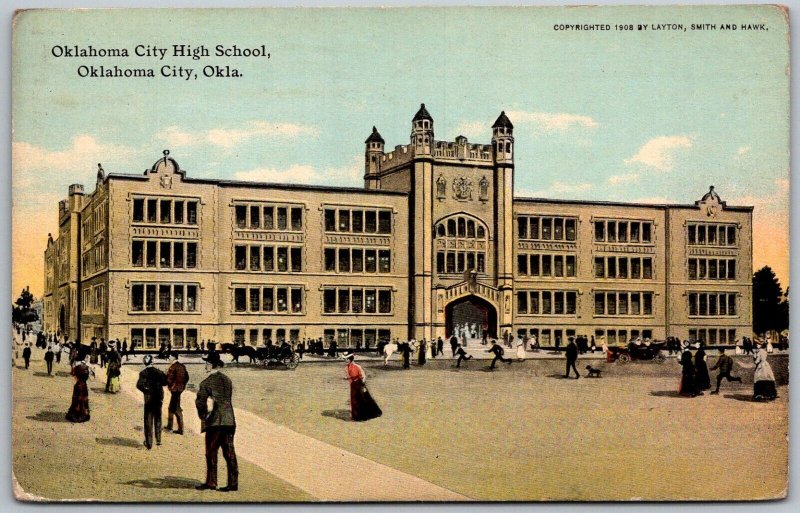 Oklahoma City Oklahoma 1908 Postcard Oklahoma City High School People Students