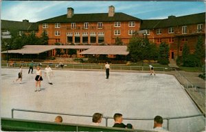 Sun Valley Idaho Lodge and Ice Skating Rink Terrace Garden Postcard U5