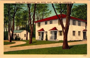 Harrisburg, PA Pennsylvania ISLAND PARK RESTAURANT~MOTOR COURT Roadside Postcard