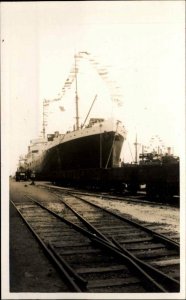 Steamship Ship at Dock MS TELENA or TEVENA Real Photo Postcard