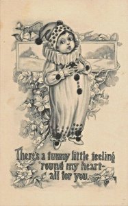 CHILD IN JESTER SUIT~THERE'S A FUNNY FEELING ROUND MY HEART-ALL FOR YOU~POSTCARD