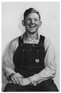 Happy Farm Boy (in bibs) 1939 Postcard Photo by Arthur Rothstein Printed ©1981