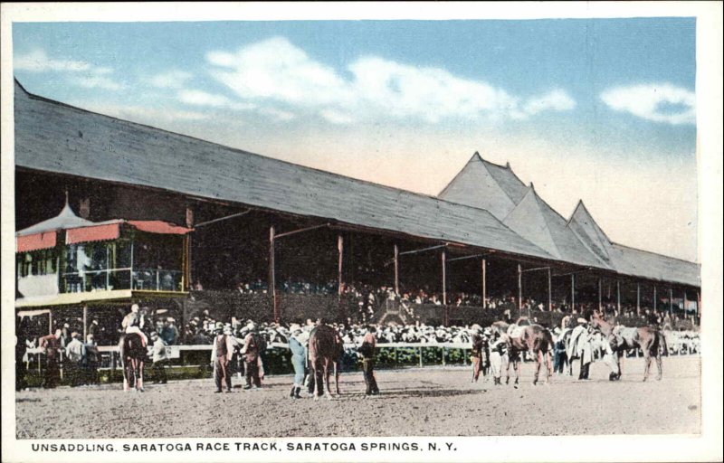 Saratoga Springs New York NY Horse Race Track Unsaddling Horse c1920s-40s PC