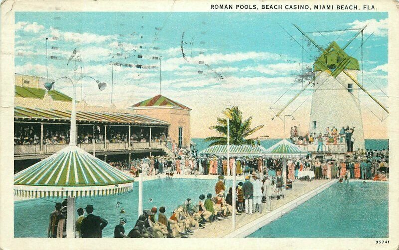 Beach Casino 1929 Roman Pools Postcard Miami Beach Florida Teich 8430