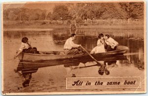 Two couples in rowboat : All in the same boat posted 1911