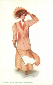 Postcard C-1910 Pretty College girl blank Pennant US Lithograph 22-13477