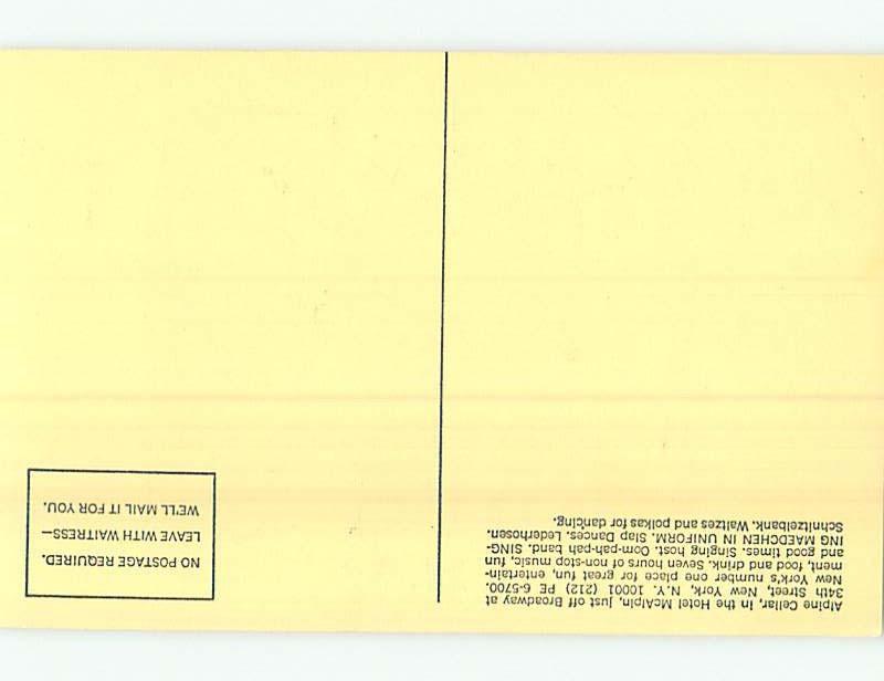 1960's ALPINE CELLAR RESTAURANT ON 34TH STREET New York City NY G8888