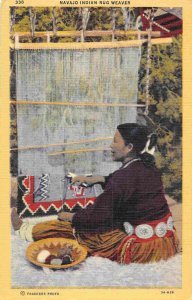 Navajo Native American Indian Woman Rug Weaver Arizona 1940 linen postcard