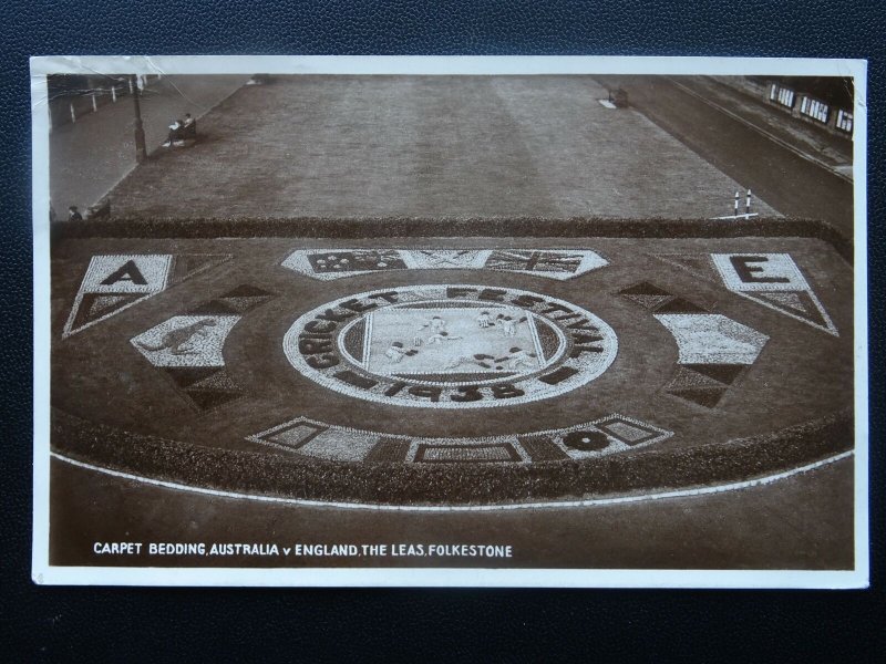 Kent FOLKESTONE Cricket Australia v England CARPET BEDDING c1938 RP Postcard