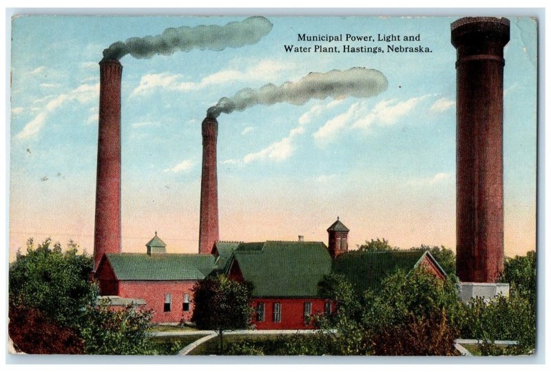 1919 Municipal Power Light And Water Plant Hastings Nebraska NE Posted Postcard